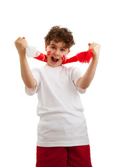 Young sports fan isolated on white background