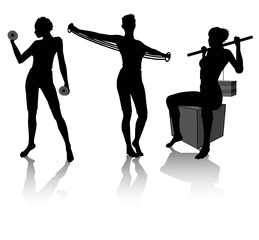Vector silhouettes of a woman doing fitness