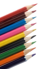 Assortment of colored pencils closeup