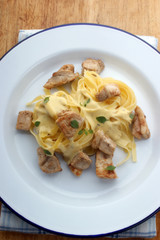 home made tagliatelle with organic pork goulash
