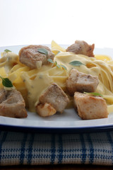 home made tagliatelle with organic pork goulash