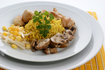 organic pilau rice with grilled chicken and mushroom