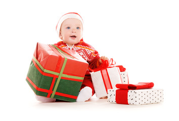 santa helper baby with christmas gifts