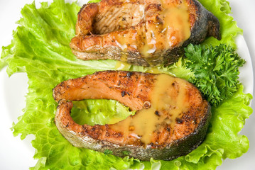 Roasted chum salmon fish