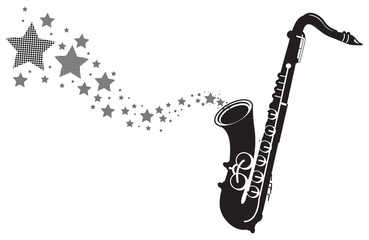 saxophone with stars shooting out
