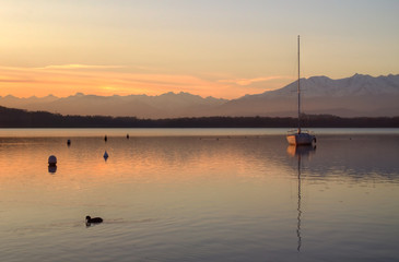Sunset on viverone lake