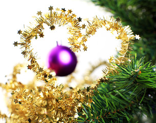 heart shaped Xmas decorations on christmas tree