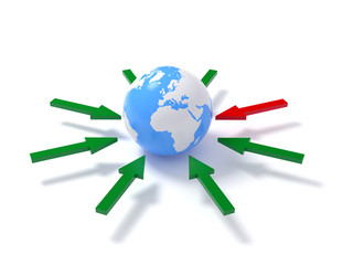 green and red arrows over globe