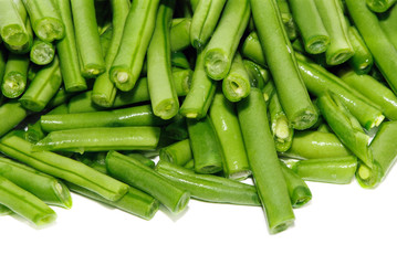 Fresh green beans on white background.