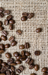 background of burlap and coffee beans