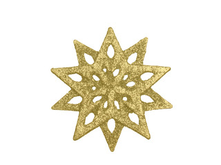 Gold star holiday decoration on white