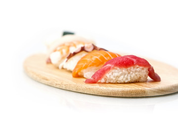 Sushi Set: sashimi on white background, Japanese Cuisine
