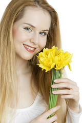 portrait of woman with daffodils