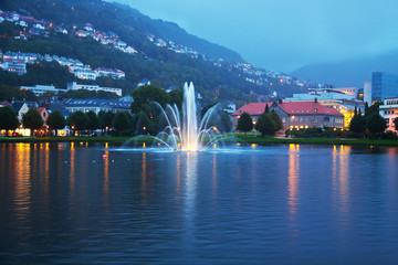 Evening cityscape of Bergen, Norway