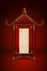 The small Chinese pavilion with antique parchment roll