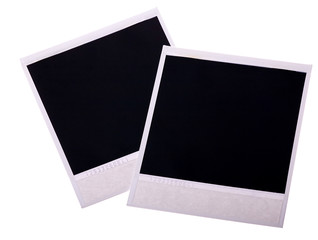 two polaroid cards on white