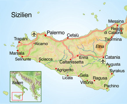 Landkarte von Sizilien mit Text