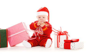 santa helper baby with christmas gifts