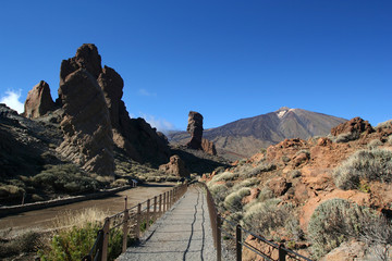 Cinchado rock of Los Roques de Garcia and Teide volcano