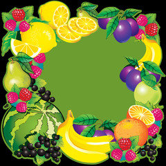 Fruits frame and place for sample text. Healthy food.
