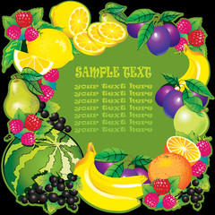 Fruits frame and place for sample text. Healthy food.
