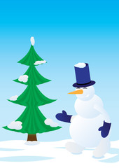Snowman and spruce