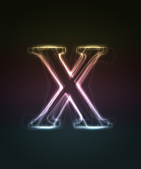 Glowing smal font. Shiny letter x (caps letter in my portfolio).