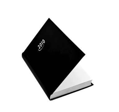Black notebook, planner for 2010 on a white background