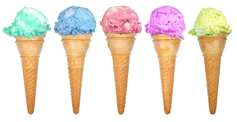 Collection of colored ice creams isolated on white