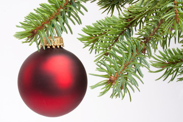 Weihnachtskugel hängend am Baum