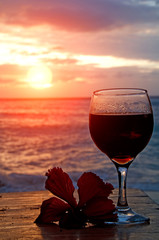 Glass of wine on the beach