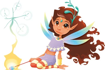Zelfklevend Fotobehang Fairy meisje met toverstaf. Cartoon en vector teken. © ddraw