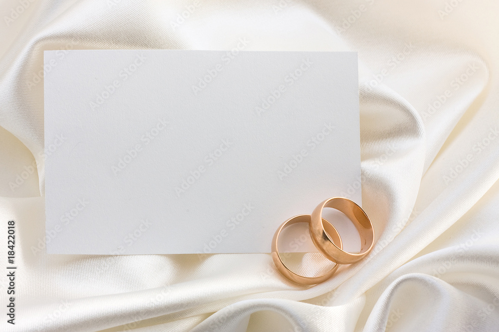 Wall mural two wedding rings and card