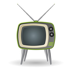 Green retro television set isolated over white