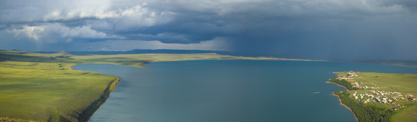 Panorama of lake during a thunder-storm