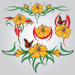 Selection of sketches tattoo tribal – flowers and butterfly