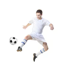 Foto op Canvas Football player with ball isolated against white background © Ljupco Smokovski