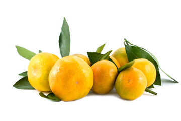 Pile of fresh tangerines isolated white background