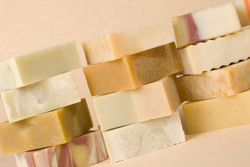 group of handmade soap with herbal material
