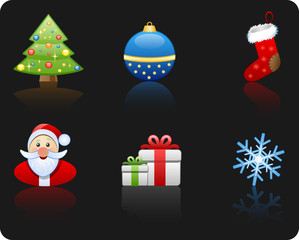 Christmas black background icon set