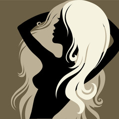 Closeup decorative vintage woman with beautiful long hair