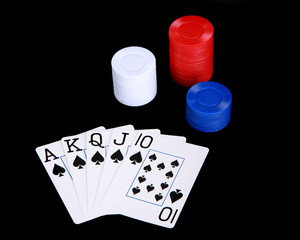 Royal or straight flush on black