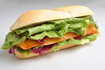 bread roll with organic smoked salmon and tomato