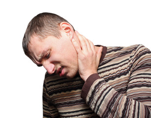 Young man having neck ache