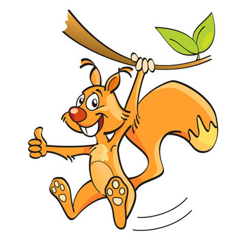 Cartoon squirrel on the branch