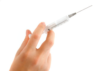 hand holding syringe and ready for injection