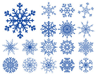 Set of beautiful different snowflakes isolated on white
