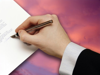 Signature of Business Contract on the dramatically Sky