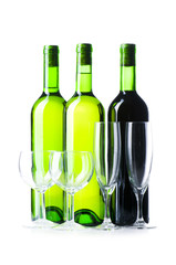 Bottle and glass isolated on the white