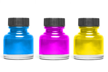 cmyk paint bottles